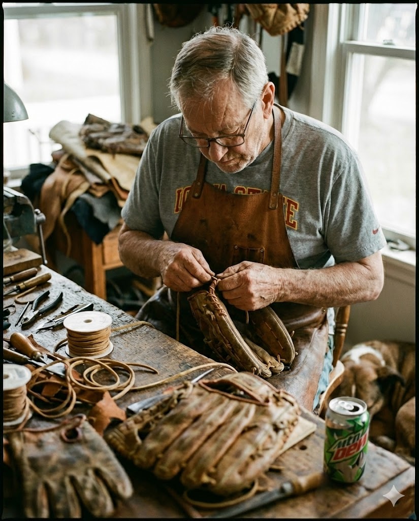 Craftsman working on leather